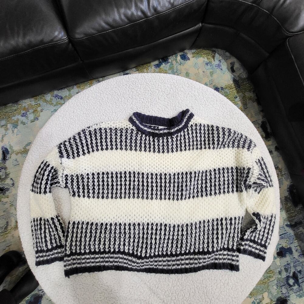 Pink Diamond Long Sleeve Cropped Striped Sweater in Navy & White - Size S/M